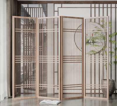 新中式原木屏风3D模型下载